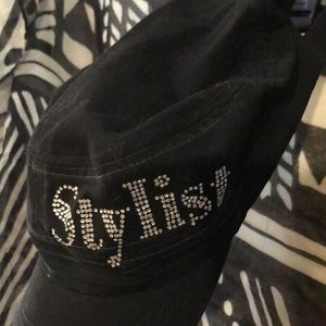 Black hat bundle one rhinestoned “stylist” conductor Velcro back & a black visor